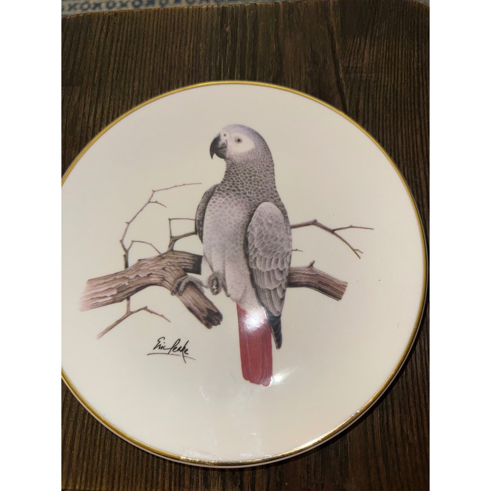 Astbury Bone China Eric Peake African Grey Parrot Collector Plate 1989 England